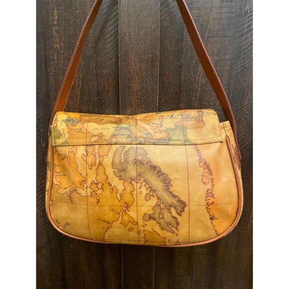 Vintage Alviero Martini Map-Print Leather Shoulder Bag Classic World Map Design - Picture 3 of 5